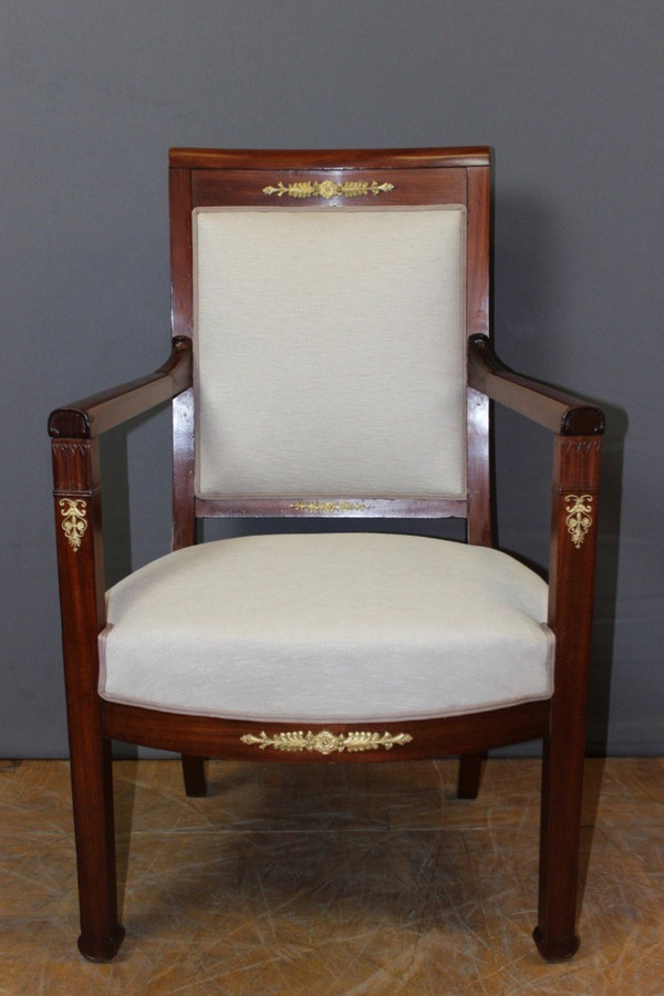 Pair Of Directoire Period Armchairs In Mahogany And Bronze XIX
