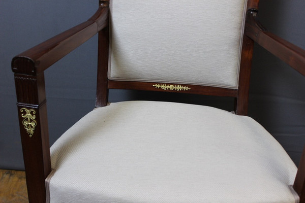 Pair Of Directoire Period Armchairs In Mahogany And Bronze XIX