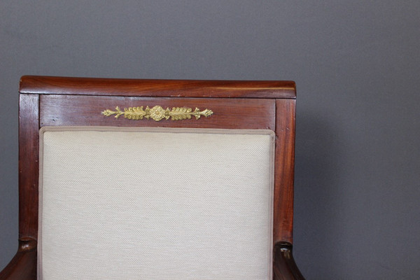 Pair Of Directoire Period Armchairs In Mahogany And Bronze XIX
