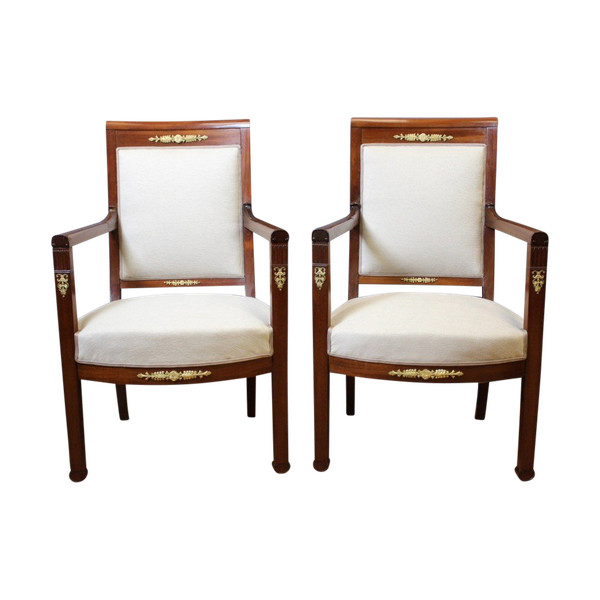 Pair Of Directoire Period Armchairs In Mahogany And Bronze XIX