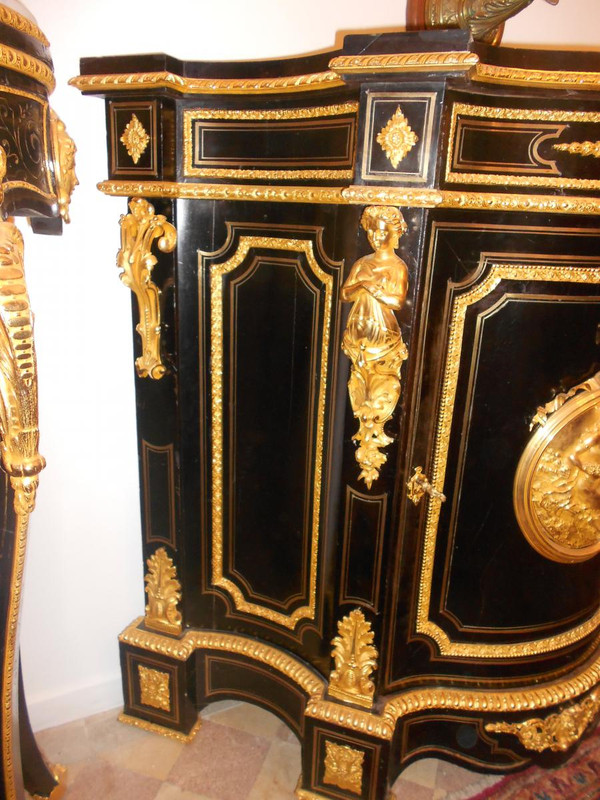 Buffet Galbé époque XIX Bronze Doré Et Poirier Noircit