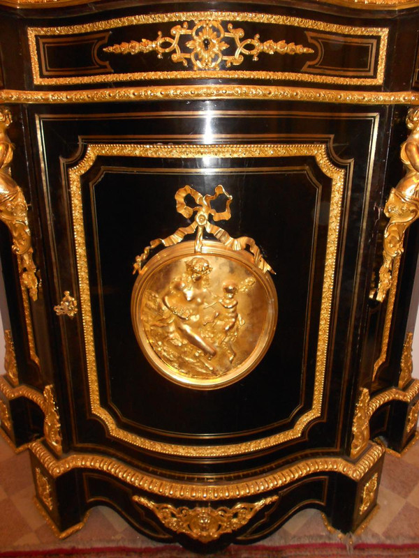 Buffet Galbé époque XIX Bronze Doré Et Poirier Noircit