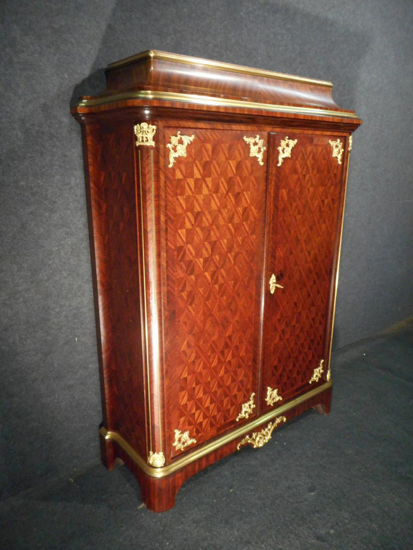Small 19th Century Wardrobe Stamped Paul Sormani In Marquetry And Gilt Bronze
