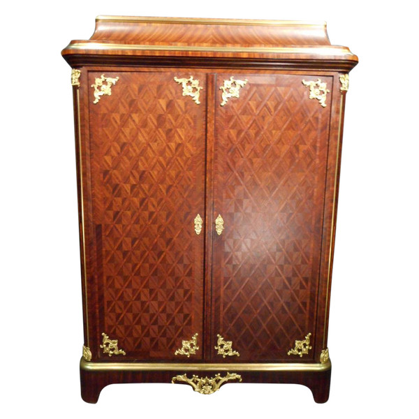 Small 19th Century Wardrobe Stamped Paul Sormani In Marquetry And Gilt Bronze