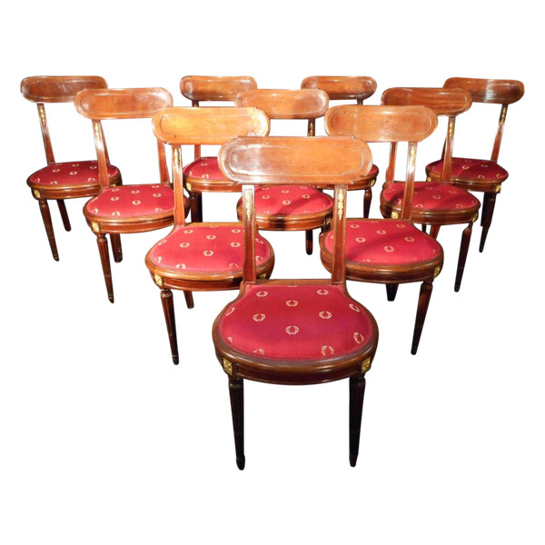 Series Of Ten Chairs In Cuban Mahogany And Gilt Bronze 19th Century