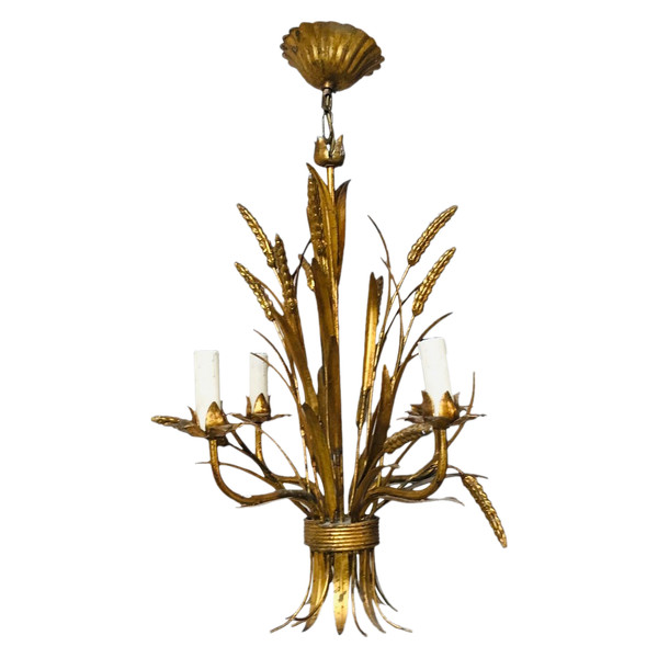 Ears of wheat chandelier in gilded metal, circa 1960.