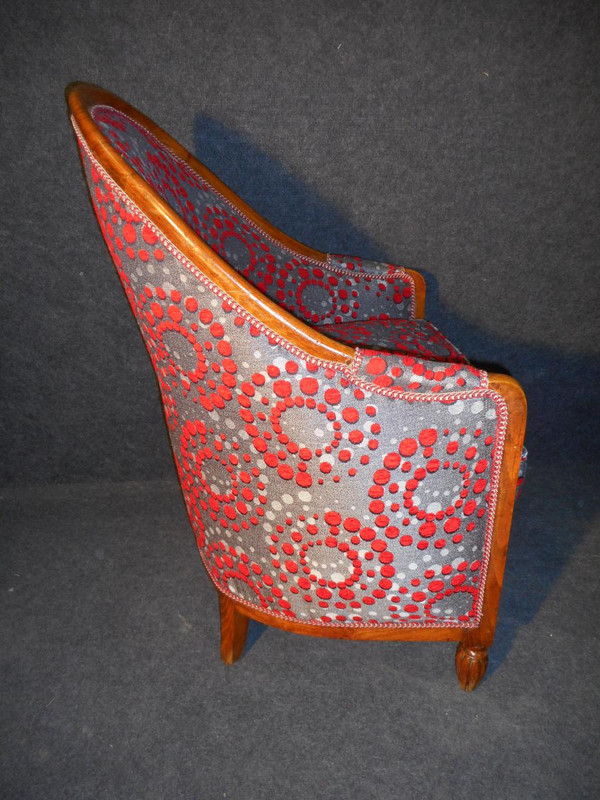 Coppia di poltrone d'epoca Art Déco in faggio completamente rivestito