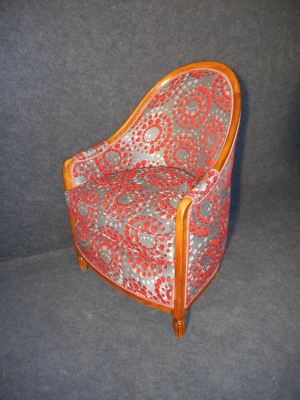 Coppia di poltrone d'epoca Art Déco in faggio completamente rivestito