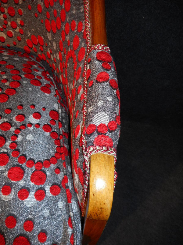 Coppia di poltrone d'epoca Art Déco in faggio completamente rivestito