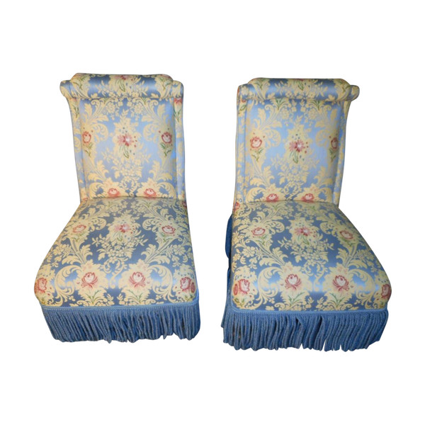 Pair Of Napoleon III Period Low Chairs Reupholstered In The Old Style