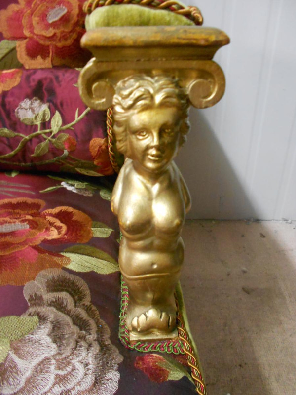 Poltrona In Legno Dorato Intagliato Epoca Napoleone III Con Sete Modello Raro