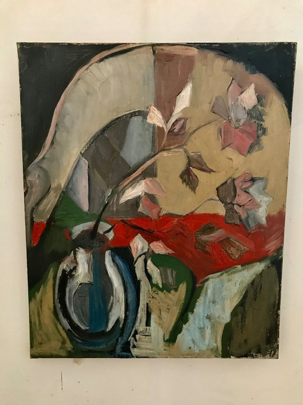 Blumenstrauß, Öl auf Leinwand, Mitte des 20. Jahrhunderts.