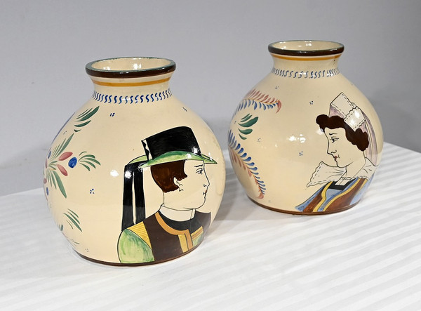 Pair of Henriot Quimper Vases – Mid 20th Century