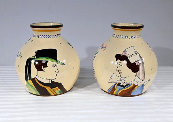 Pair of Henriot Quimper Vases – Mid 20th Century
