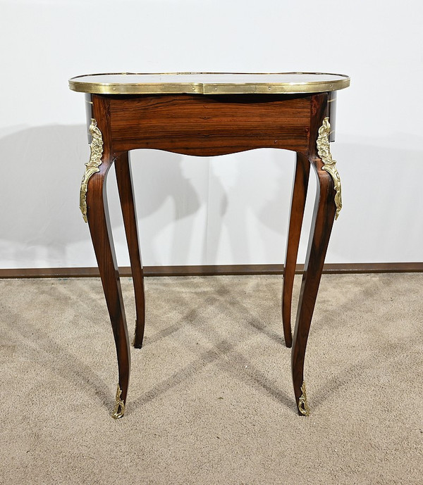 Small Marquetry Living Room Table, Louis XV style, Napoleon III period – Mid-19th century