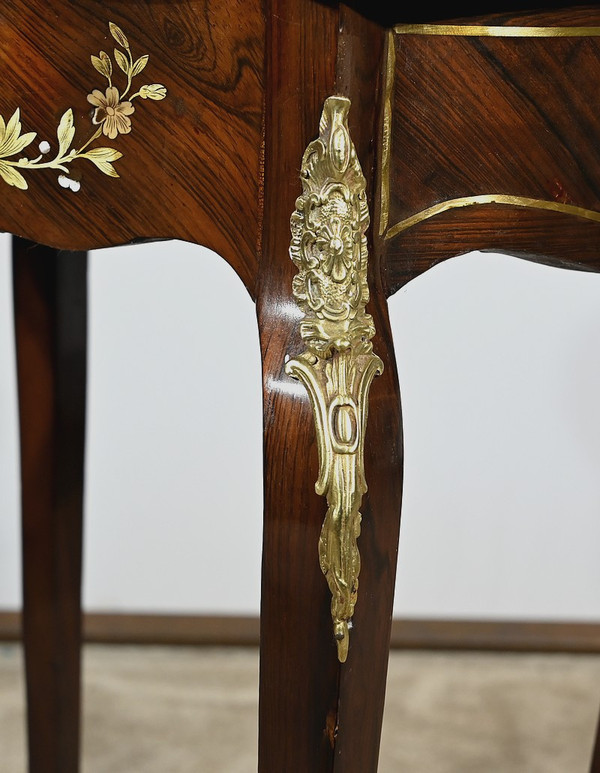 Small Marquetry Living Room Table, Louis XV style, Napoleon III period – Mid-19th century