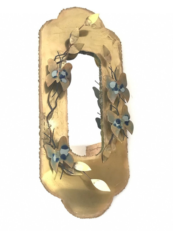 Brass mirror in the Jacques Duval Brasseur style with butterfly decoration, circa 1970