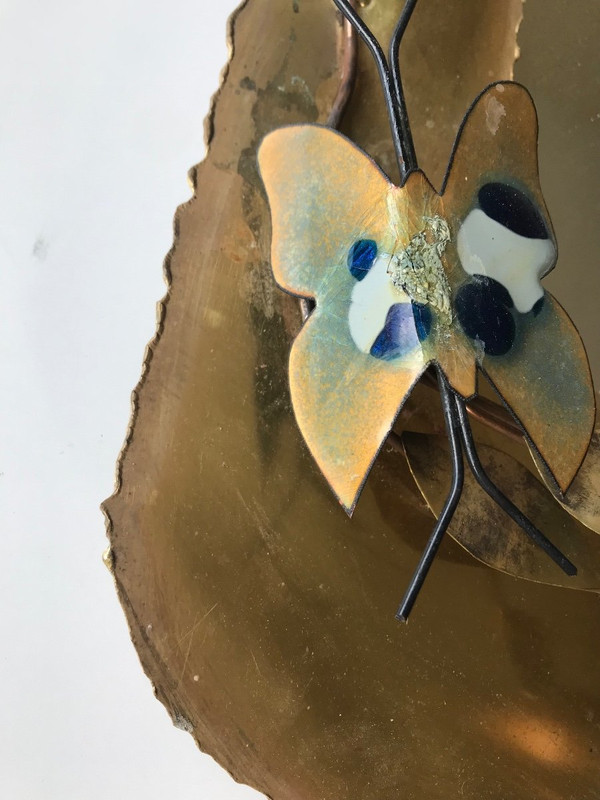 Brass mirror in the Jacques Duval Brasseur style with butterfly decoration, circa 1970