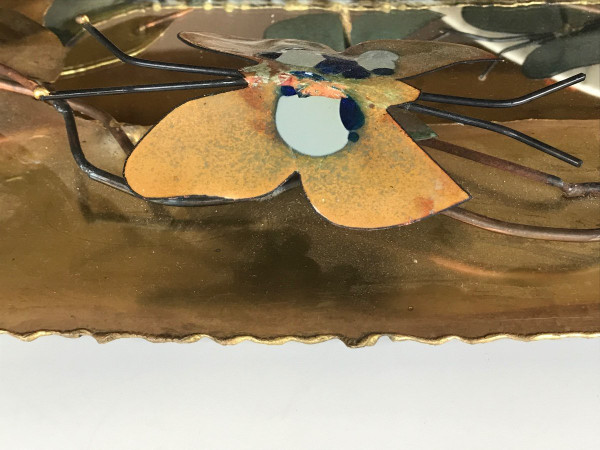 Brass mirror in the Jacques Duval Brasseur style with butterfly decoration, circa 1970