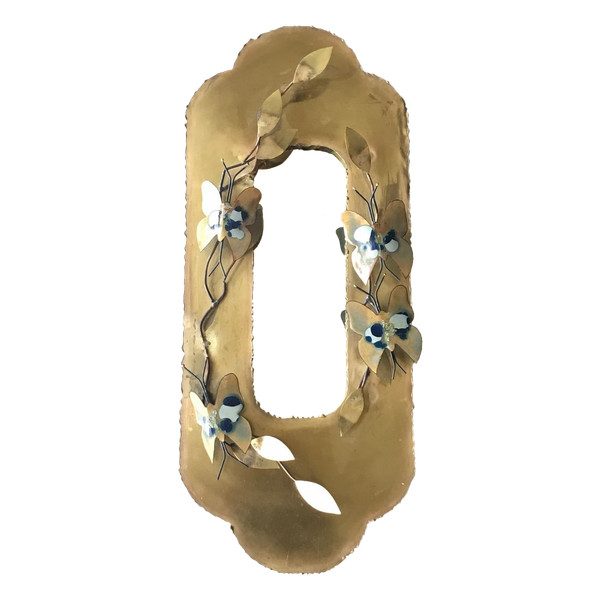Brass mirror in the Jacques Duval Brasseur style with butterfly decoration, circa 1970