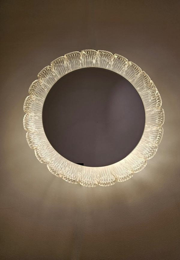 Miroir rond lumineux des années 70.