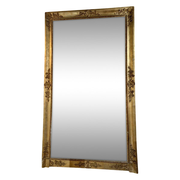 Large Restoration Mirror In Gilded Stucco With Gold Leaf