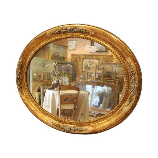 Alte ovale Spiegelrestaurierung Blattgold und Patina