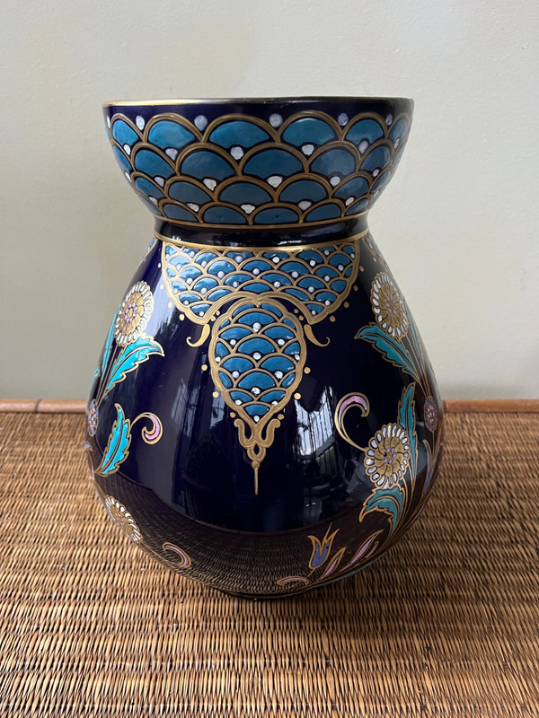 Brocca in terracotta Sarreguemines - XIX secolo - Smaltata con decori floreali
