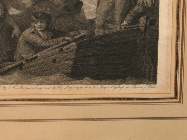 Naval battle large English engraving by John Keyse Sherwin 18th century framed