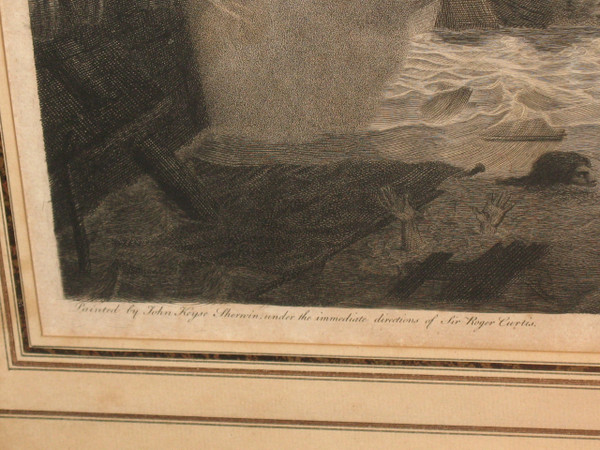 Naval battle large English engraving by John Keyse Sherwin 18th century framed