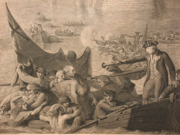 Naval battle large English engraving by John Keyse Sherwin 18th century framed