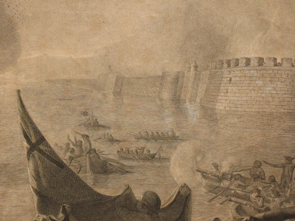 Naval battle large English engraving by John Keyse Sherwin 18th century framed