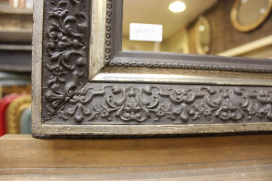 Petit miroir rectangle Napoléon III, or blanc et patine
