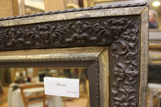 Petit miroir rectangle Napoléon III, or blanc et patine