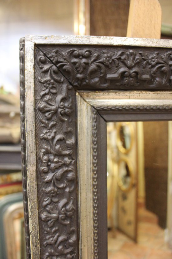 Petit miroir rectangle Napoléon III, or blanc et patine