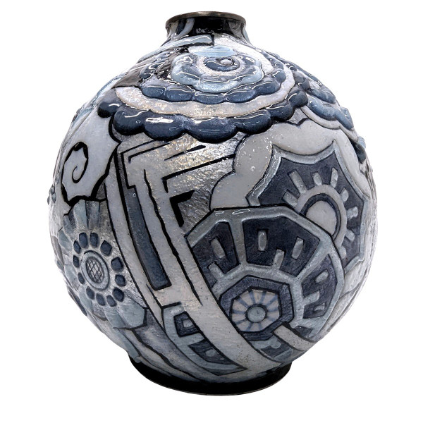Rare Ball Vase By Camille Faure Model Mogador 1926 By enameler Paul Vouzelaud