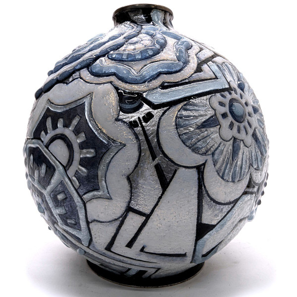 Rare Ball Vase By Camille Faure Model Mogador 1926 By enameler Paul Vouzelaud