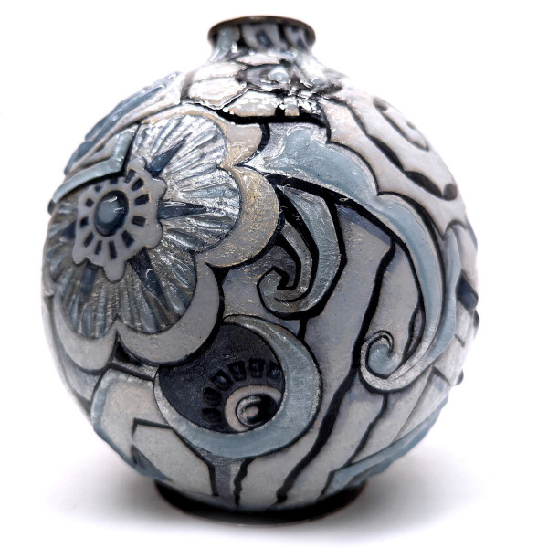 Rare Ball Vase By Camille Faure Model Mogador 1926 By enameler Paul Vouzelaud