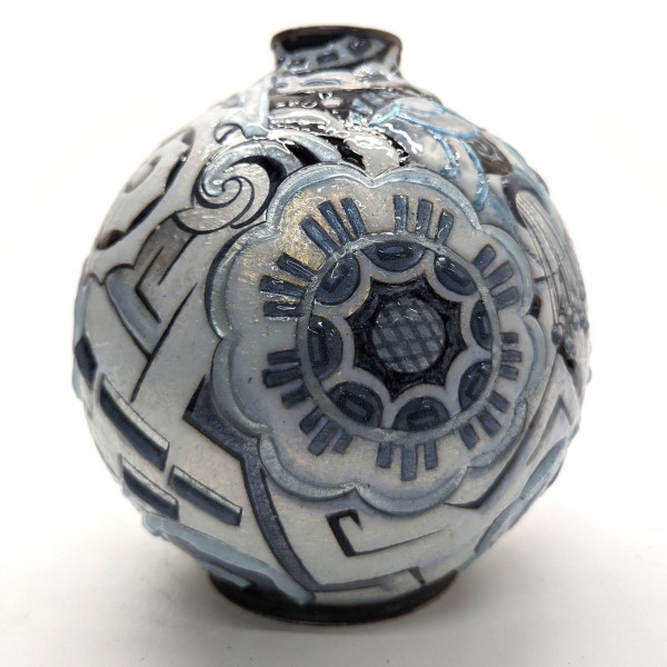 Rare Ball Vase By Camille Faure Model Mogador 1926 By enameler Paul Vouzelaud