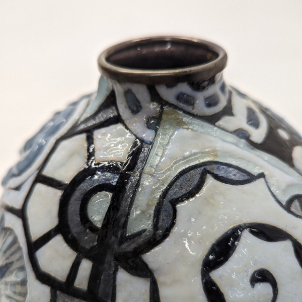 Rare Ball Vase By Camille Faure Model Mogador 1926 By enameler Paul Vouzelaud