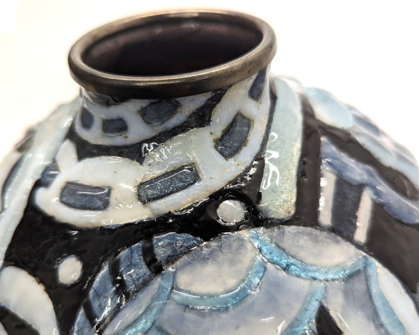 Rare Ball Vase By Camille Faure Model Mogador 1926 By enameler Paul Vouzelaud
