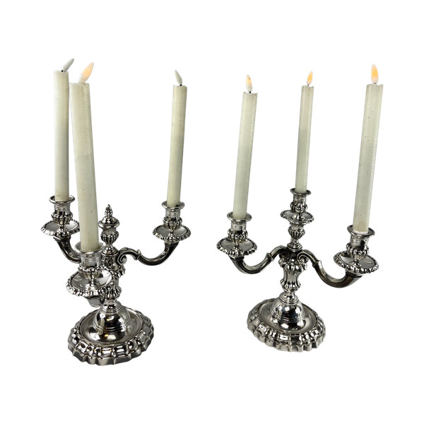 Coppia di candelabri o tavolino a 3 rami in stile Regency