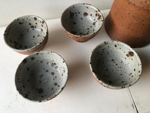 Pot service with 6 goblet cups in pyrite stoneware by Gustave Tiffoche, La Borne.