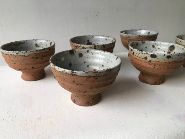 Pot service with 6 goblet cups in pyrite stoneware by Gustave Tiffoche, La Borne.