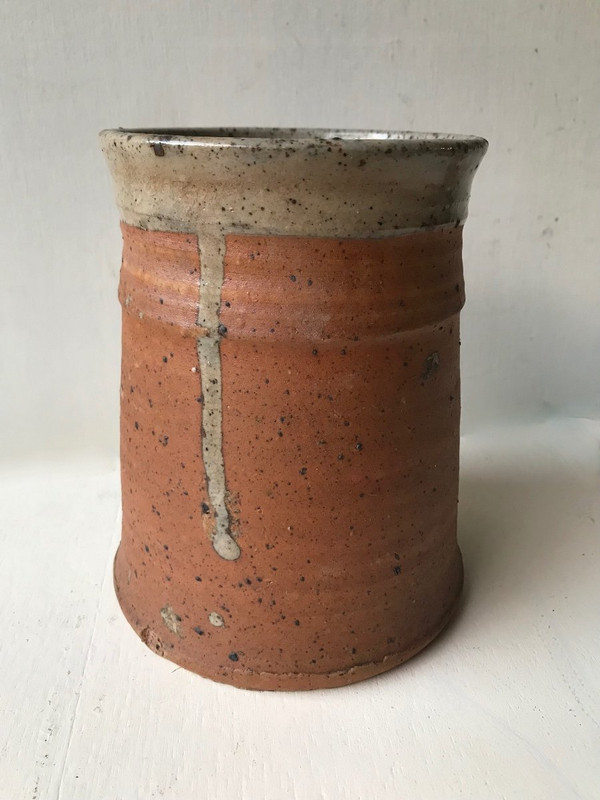 Pot service with 6 goblet cups in pyrite stoneware by Gustave Tiffoche, La Borne.