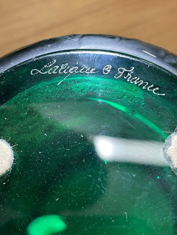 Lalique France - Vase Aux Biches Cristal Vert Style Art Deco