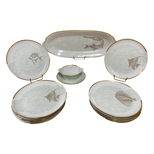 Bernardaud - Fish Service For 12 People in Limoges porcelain