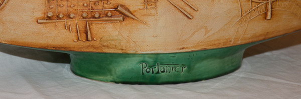 Vallauris Flat Ceramic Vase Signed Portanier Circa 1960