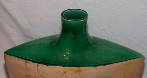 Vallauris Flat Ceramic Vase Signed Portanier Circa 1960