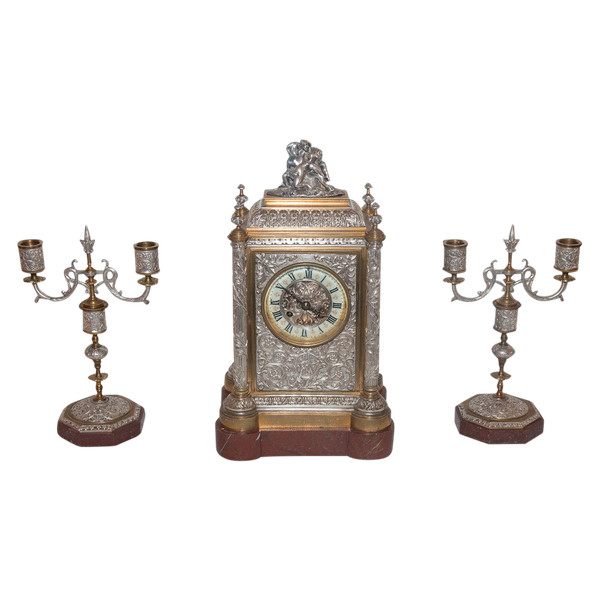 Finiture per camino in argento e bronzo dorato firmate "A Daubrée" circa 1840